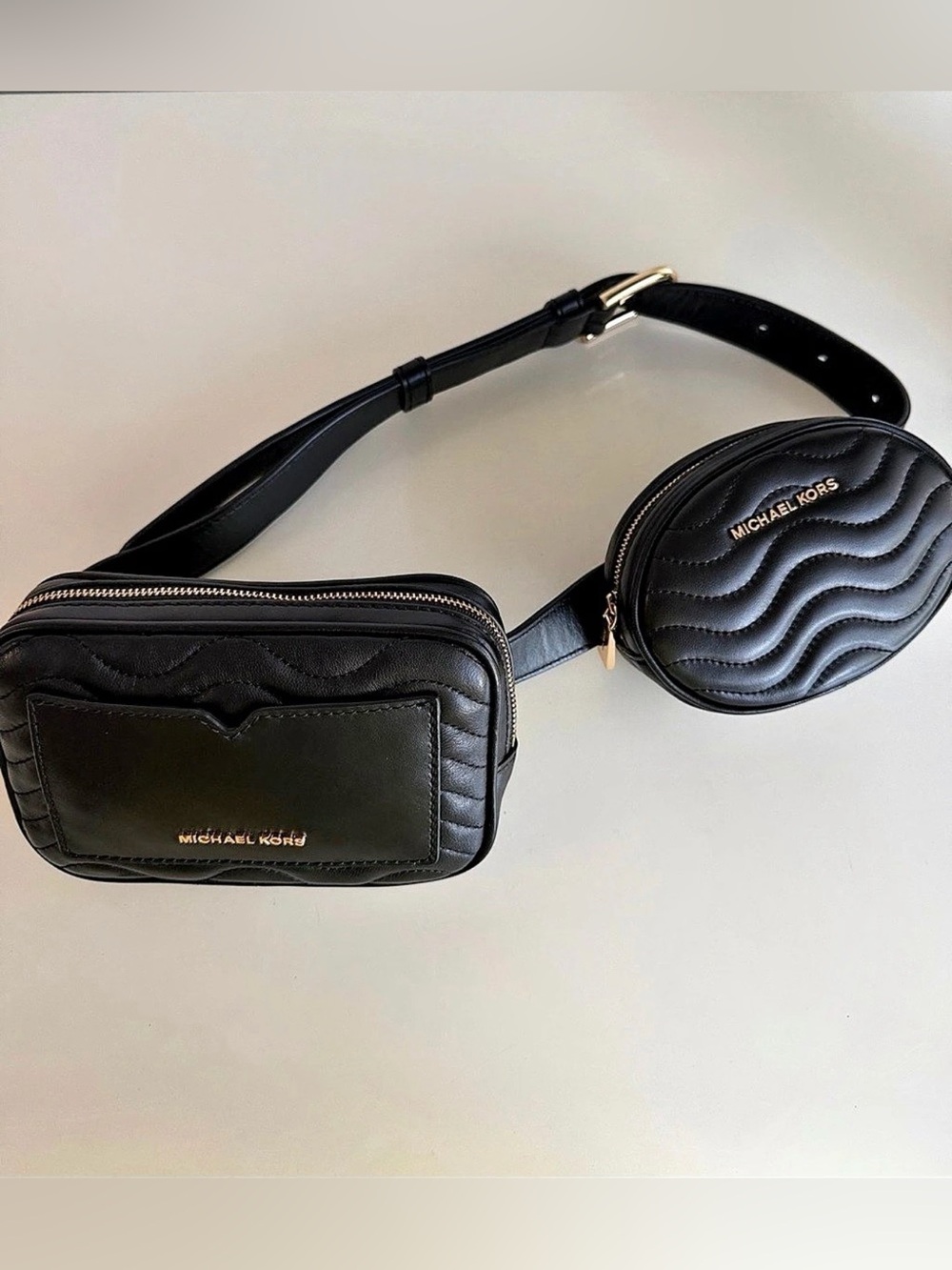 Michael Kors Quilted Convertible Belt Bag Multi Pouch Black